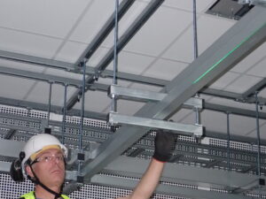 Aligning Steel Trunking Using Laser Line Aligning high level steel trunking to laser line